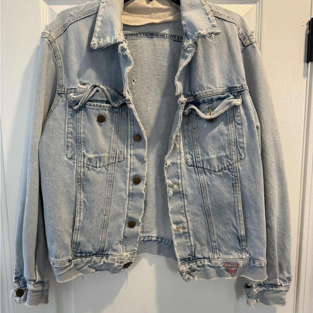 Guess Light Blue Frayed Denim Jacket
